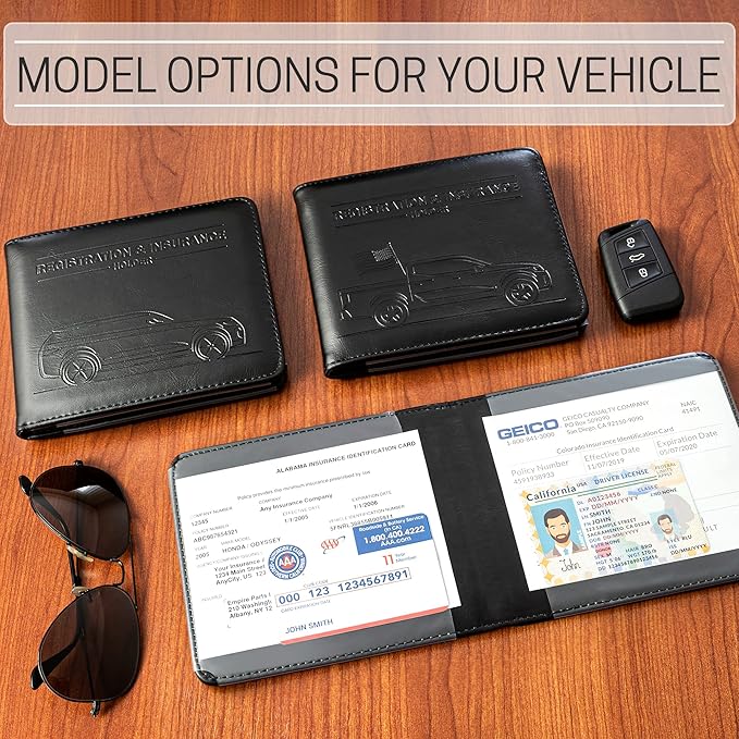 CANOPUS Car Registration and Insurance Holder, Magnetic Closure, Embossed Card Document Holder, Vehicle Glove Box Organizer, Wallet for Auto, SUV, Motorcycle, Truck, Waterproof, Truck Model
