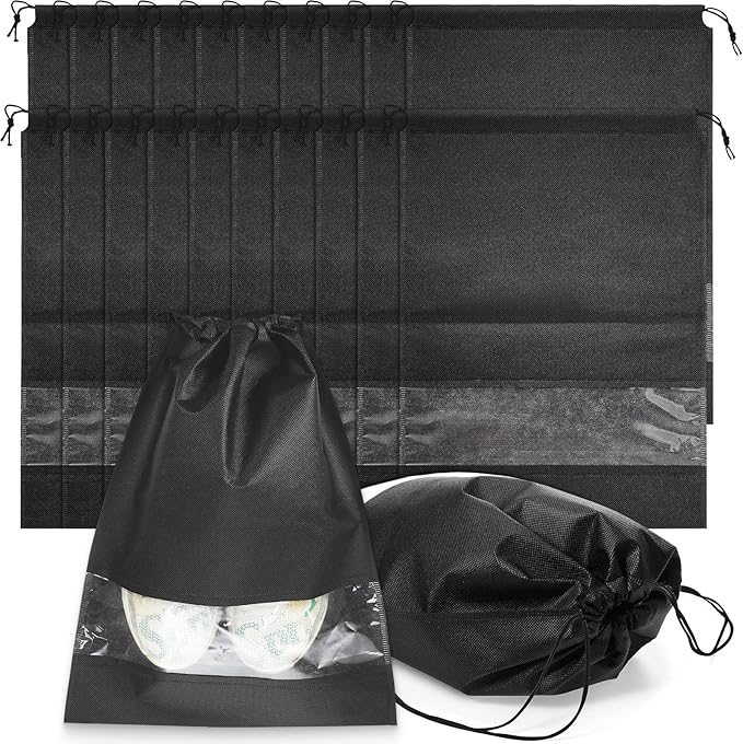 50 Pieces Shoe Dust Bags Shoe Bags for Travel Shoe Bags for Storage Shoe Storage Bag Non-Woven with Rope for Men and Women Large Shoes Storage Packing Pouch Organizers