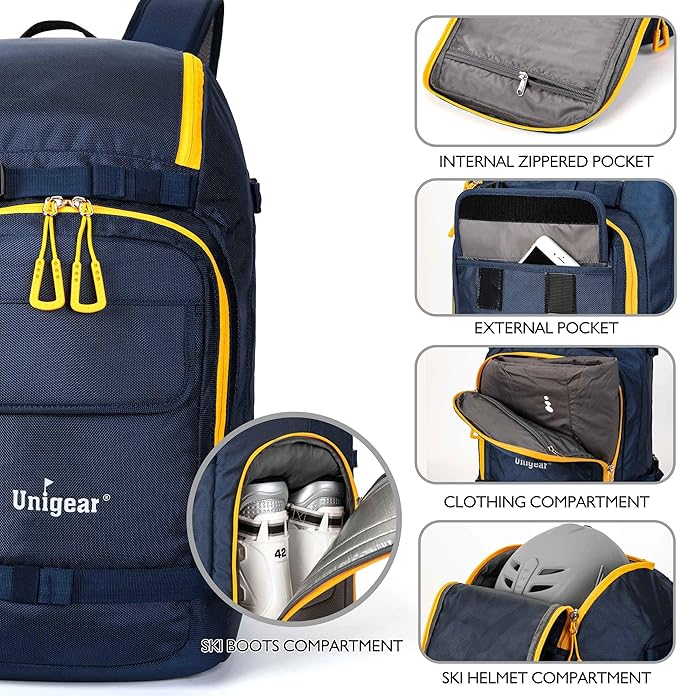 Unigear Ski Boot Bag Backpack for Helmet 50L/70L, Goggles, Gloves, Skis, Snowboard & Accessories
