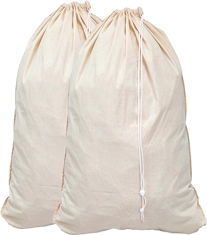 Simple Houseware Extra Large Natural Cotton Laundry Bag, Beige (28" x 36") - 2 Pack