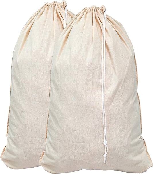 Simple Houseware Extra Large Natural Cotton Laundry Bag, Beige (28" x 36") - 2 Pack