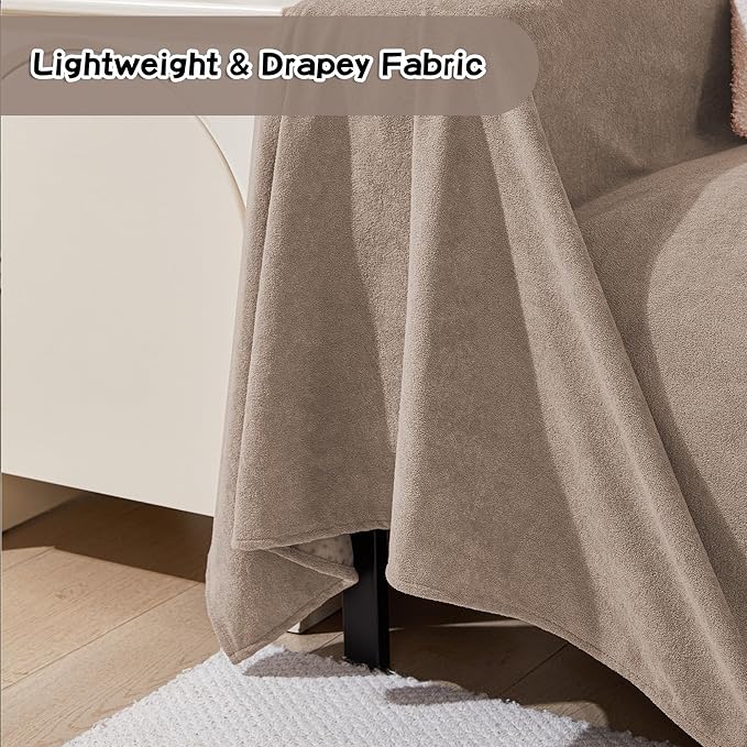 MEETSKY Couch Cover for 3 Cushion Sofa, Cat Scratch Proof Couch Protector Washable Sofa Covers Sectional Couch Covers for Dogs Soft L Shape Sofa Slipcover for Pets Kids, 91" x134”, Khaki