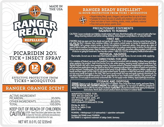 Ranger Ready Repellents Picaridin Insect Repellent, Orange Scent - DEET-Free Tick and Mosquito Repellent Bug Spray (8 Oz., Pack of 1)
