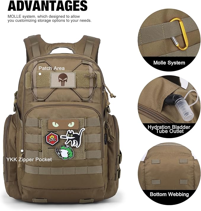 Mardingtop Military Tactical Backpack for Men 40L Molle Rucksack EDC Daypack for Hiking,Travel,Camping, Hunting(With 10Pcs Patches and 3Pcs Buckles)