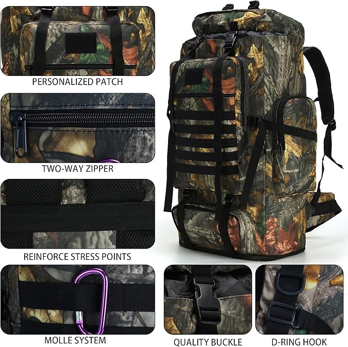 W WINTMING Hiking Backpack for Men 70L/100L Camping Backpack Military Rucksack Molle 3 Days Assault Pack for Climbing | Camping Backpack, 3 Days Assault Pack, for Climbing