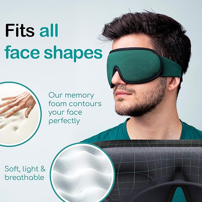Medi Grade Cotton Sleep Mask with 3D Eye Memory Foam - Travel Sleeping Mask for Women and Men with 2 Ear Plugs and Storage Bag - Blackout Light Blocking