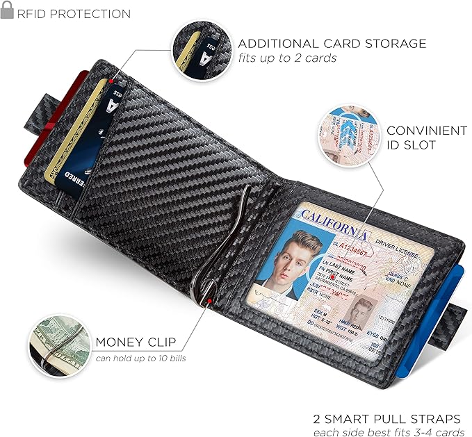 RFID Blocking Slim Money Clip Wallet – Leather Bifold Front Pocket Minimalist Mens Wallet with Money Clip for Men, Small Credit Card Holder Wallet - Travel Wallet with Gift Box
