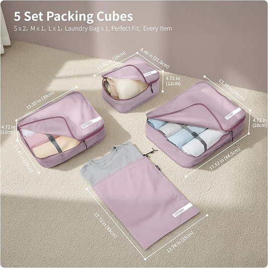 Cipway 5 Set Packing Cubes for Travel Suitcase Organizer for Accessories Luggage Carry On Suitcase Lightweight Mauve Pink