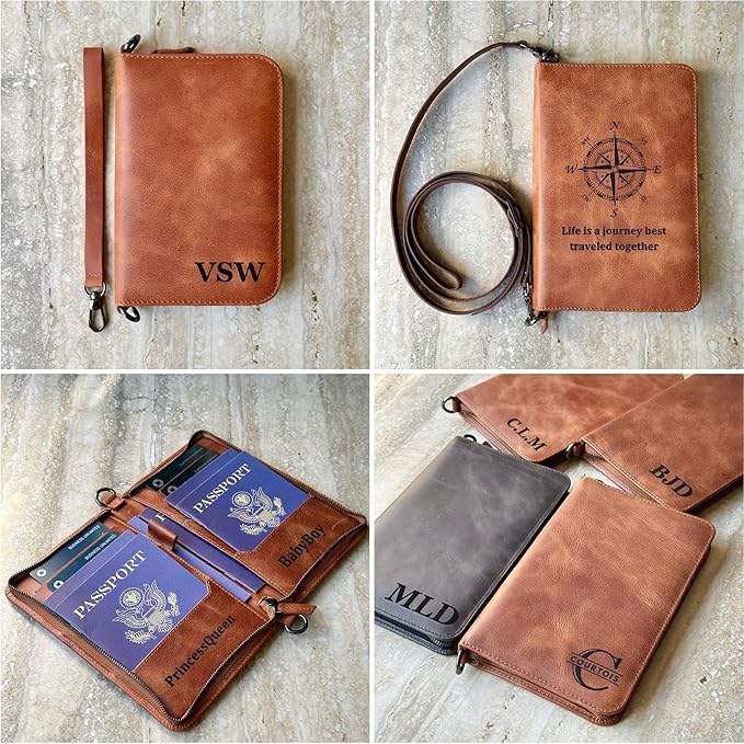Personalized Leather Passport Holder, Handmade Travel Wallet with Card Slots, Pen Slot | Protector, Custom Engraved Passport Case for Men, Women or Family Organizer