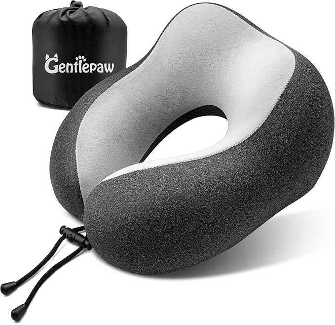 Travel Pillow - Memory Foam Cervical Neck Pillow for Adults, Kids, Children, Convenient & Portable U Shaped Pillows, Airplane Pillow for Home, Office, Camping, Travelling, Sleeping (Black)