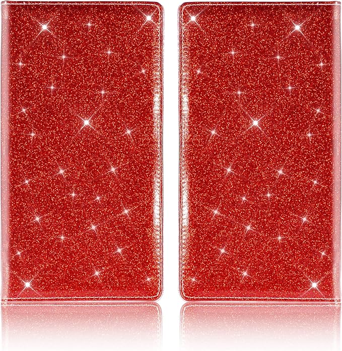 TOURSUIT Car Registration and Insurance Card Holder, Vehicle License Document Glove Box Compartment Organizer, Interior Car Accessories for Women Men Teens (Glitter Red)