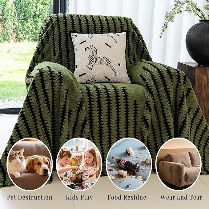 Non Slip Couch Covers for Cushion Couch Sofa, Pet Friendly Sofa Covers Washable, Heavy Duty Scratch Resistant Furniture Cover for Dogs, 71" x 91", Green