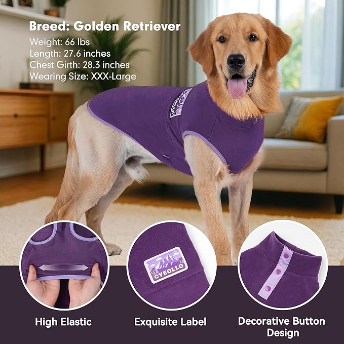 cyeollo Dog Sweaters for Large Dogs, Pullover Dog Fleece Jacket Turtleneck Sweatshirt Stretchy Vest Warm Lightweight Winter Pet Clothes, Purple XXXL