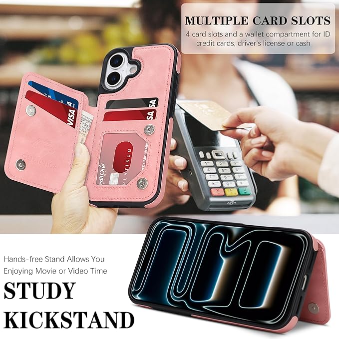 GUERNICA for iPhone 17 (6.1") Case Wallet with Card Holder, RFID Blocking Leather Protection, Shockproof Women Men Phone Case for Apple 17, Pink