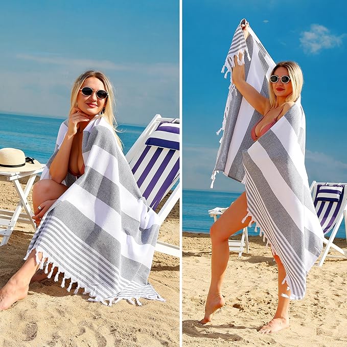 Beach Towel 2 Pack,Sand Free Beach Towels Oversized 39 x 72,Turkish Beach Towel Quick Dry Towel,Lightweight Pool Towels for Adults Travel Towel,Cool Beach Essentials Super Absorbent Towels