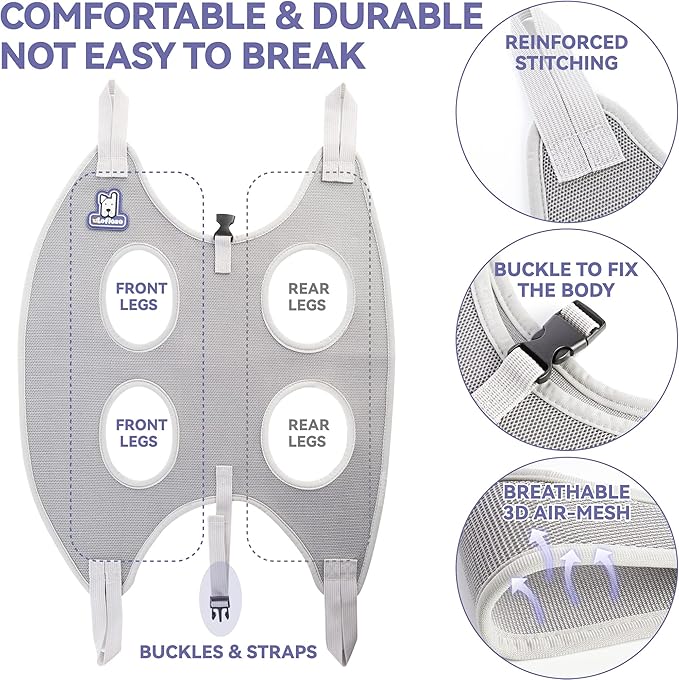 Loflaze Dog Grooming Hammock Harness for Dogs & Cats with Pet Nail Clipper Trimmer - Cat Hanger Sling for Trimming Clipping Nails- Dog Hammock Restraint Bag for Small Medium Large pet （ Grey L ）