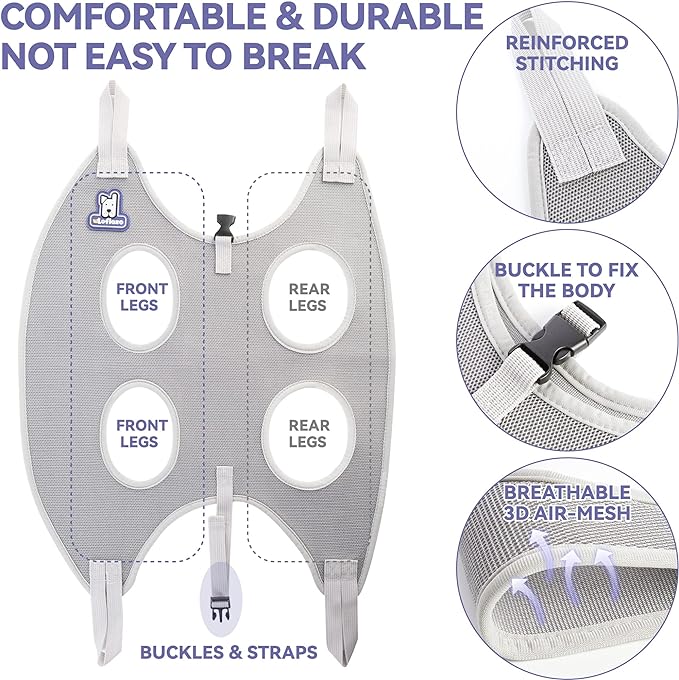 Loflaze Dog Grooming Hammock Harness for Dogs & Cats with Pet Nail Clipper Trimmer - Cat Hanger Sling for Trimming Clipping Nails- Dog Hammock Restraint Bag for Small Medium Large pet （ Purple S）