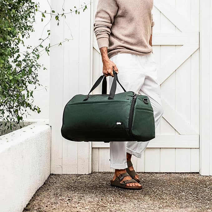 Halfday Convertible 2-in-1 Premium Garment Duffel Weekender Bag 40L | Wrinkle-Free Travel, Hanging Suit Compartment, Shoe Pockets, Trolley Sleeve. Balistic Nylon Carry-On, Jet