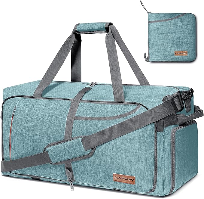 Canway 65L Travel Duffel Bag, Foldable Weekender Bag with Shoes Compartment for Men Women Water-proof & Tear Resistant