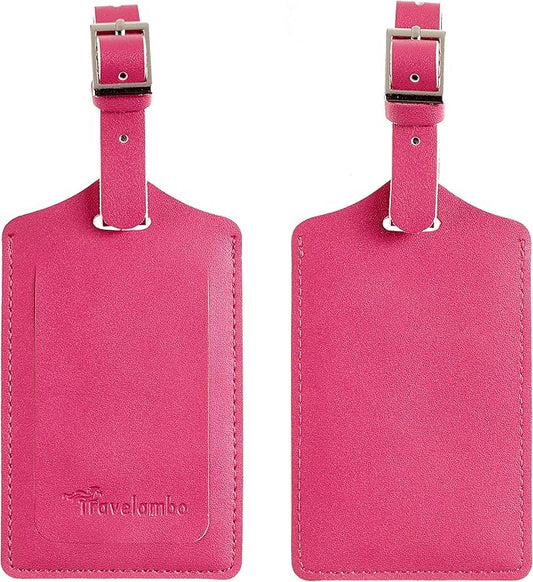 Travelambo 8 Pack Luggage Tags Faux Leather for Suitcases Travel Bag Labels Travel Accessories Essential with Protection Cover ID (Rose Red)