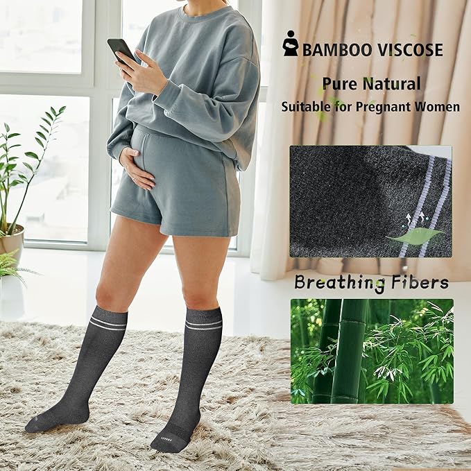 LEVSOX Viscose Made from Bamboo Compression Socks for Pregnant Women 20-30 mmHg Knee High Cute Mens Supports Socks for Travel