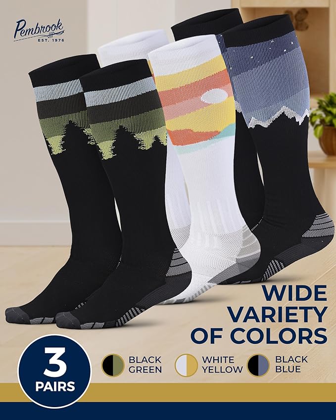 Pembrook 3 Pairs Compression Socks 20-30 mmHg - Compression Socks for Women and Men | Running, Athletic, Travel, Nurses