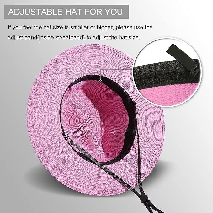 Lanzom Women Wide Brim Straw Panama Roll up Hat Fedora Beach Sun Hat UPF50+