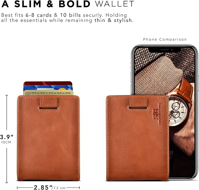 RFID Blocking Slim Money Clip Wallet – Leather Bifold Front Pocket Minimalist Mens Wallet with Money Clip for Men, Small Credit Card Holder Wallet - Travel Wallet with Gift Box