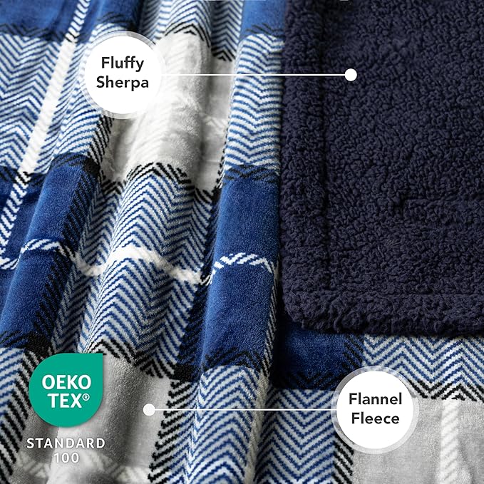 PetAmi Waterproof Dog Blanket for Small Medium Dog Puppy Cat Throw for Couch Cover Leakproof Protection, Sherpa Fleece, Reversible Soft Washable 29x40 Plaid Navy Blue