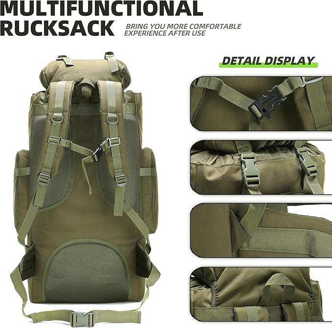 HongXingHai 100L Camping Hiking Backpack,Molle military Tactical rucksack backpack,Waterproof Lightweight Hiking Backpack (Army Green)