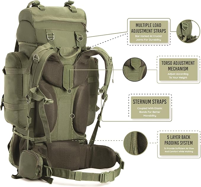 Tripole Colonel 95 Litres Internal Frame Rucksack + Detachable Day Pack, Rain Cover, Army Green