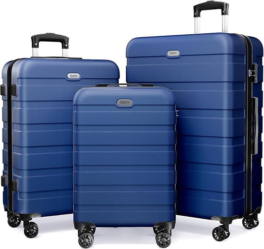 AnyZip Luggage Sets 3 Piece Hardshell Suitcase Set PC ABS Lightweight Travel Suitcases with 4 Double Spinner Wheels TSA Lock 20 24 28 Inch Dark Blue