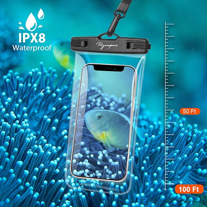 Waterproof Phone Pouch Bag - 7.5in Waterproof Phone Case for Beach Travel, IPX8 Cellphone Dry Bag with Lanyard for iPhone 17 16 15 Pro Max Galaxy S25 Ultra Pixel 10 Pro, Cruise Essentials 2025