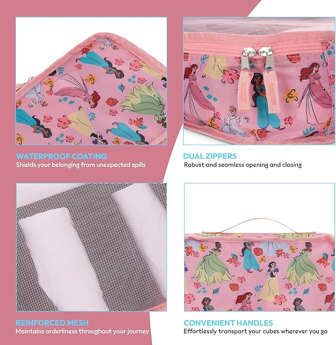 Disney Minnie Mickey Stitch Packing Cubes - Winnie the Pooh, Princess Cinderella, Cars, Toy Story 5 Piece Packing Cubes Compression - Travel Essential - Luggage Suitcase Organizer Set