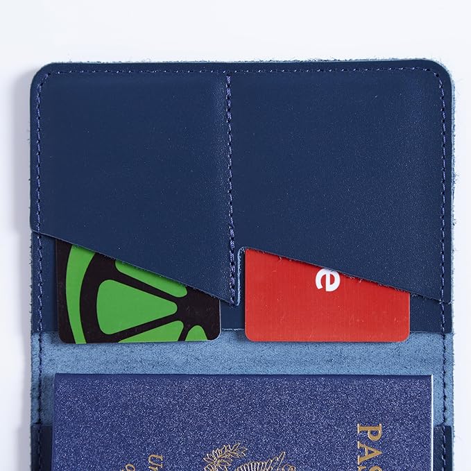 INCARNE US Passport Cover Clear - Travel Passport Wallet - Leather Passport Holder for Men Women Family with Card Slots & Note Compartmen - Sleeve Protector - Genuine Leather - Classic Blue