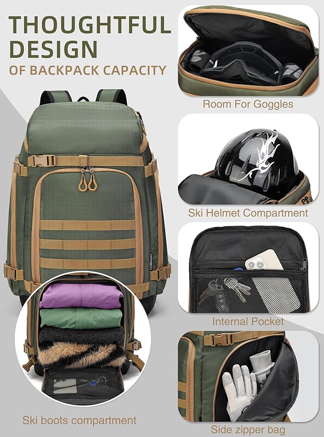 New Ski/Snowboard Boot Bag/Skating Bag | Excellent for Store and Transport Gear, Helmet, Goggles & Accessories | Travel with Waterproof Exterior, Reflective Strip for Men, Women (Green)