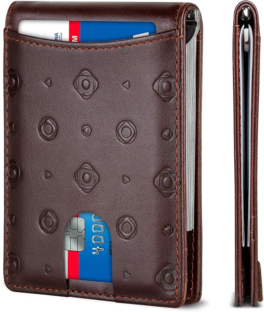 SERMAN BRANDS RFID Blocking Slim Bifold Genuine Leather Minimalist Front Pocket Wallets for Men with Money Clip Thin Mens