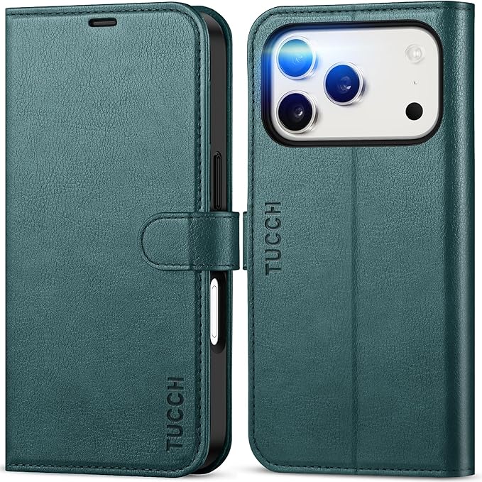 TUCCH Wallet Case for iPhone 17 Pro (6.3-Inch) 2025, 4 Card Holders, RFID Blocking, Stand, Shockproof TPU Shell, PU Leather, Magnetic Closure, Protective Flip Folio Cover, Teal Blue