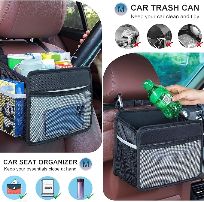 Car Back Seat Organizer and Storage Bag, Premium 1680D Oxford Cloth Collapsible Universal Hanging Car Seat Back Organizer for Kids & Adults