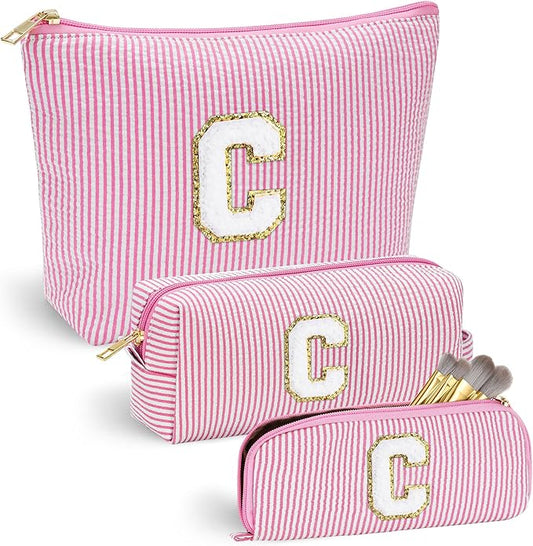 YOOLIFE Preppy Makeup Bag for Women - Personalized Cute Makeup Pouch for Girlfriend Bridesmaid Wife | Cosmetic Travel Toiletry Bag for Friend | Birthday Gift Idea for Her Mom Preppy Stuff Pink C