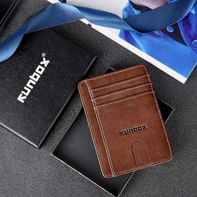 RUNBOX Slim ID Cases Minimalist Front Pocket RFID Blocking Leather Wallets for Men and Women Card Holder Wallets Gifts for men