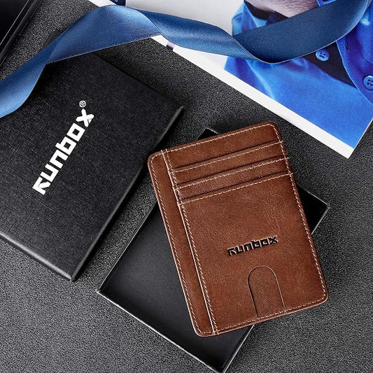 RUNBOX Slim ID Cases Minimalist Front Pocket RFID Blocking Leather Wallets for Men and Women Card Holder Wallets Gifts for men