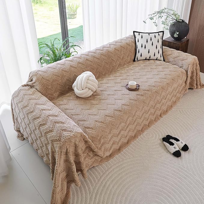 Sherpa Fleece Couch Cover for 3 Cushion Sofa, Brown, 71" x 150" - Pet Proof Sofa Covers Heavy Duty Scratch Resistant Pet Friendly Furniture Cover - Easy Install, Machine Washable