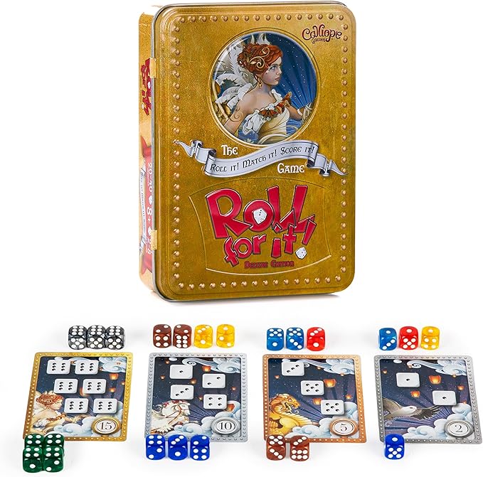 Calliope Roll for It! Deluxe Edition – Fast Dice Rolling Game of Luck & Strategy for 2–8 Players Ages 8+ | Quick Family Board Game Night Fun in Travel Tin