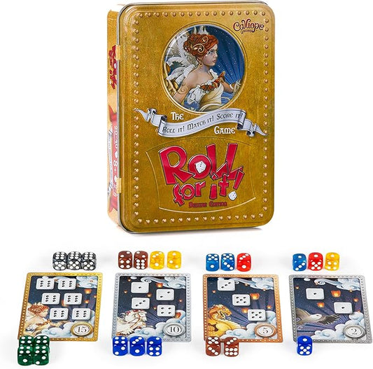 Calliope Roll for It! Deluxe Edition – Fast Dice Rolling Game of Luck & Strategy for 2–8 Players Ages 8+ | Quick Family Board Game Night Fun in Travel Tin