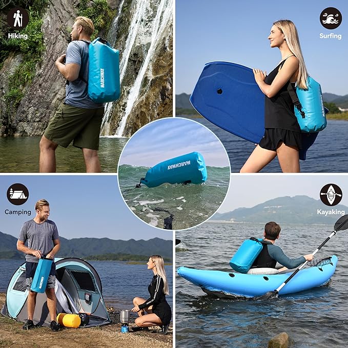 MARCHWAY Floating Waterproof Dry Bag Backpack 5L/10L/20L/30L/40L, Roll Top Sack Keeps Gear Dry for Kayaking, Rafting, Boating, Swimming, Camping, Hiking, Beach, Fishing