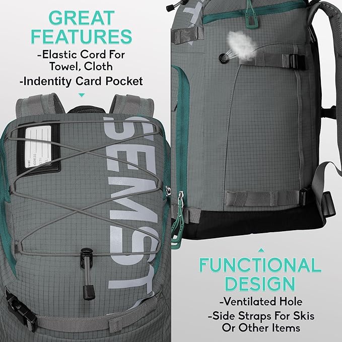 Ski Boot Bag, 55L/70L Waterproof Ski and Snowboard Boots Travel Backpack for Skis, Snowboard, Ski Helmet, Goggles, Gloves & Accessories