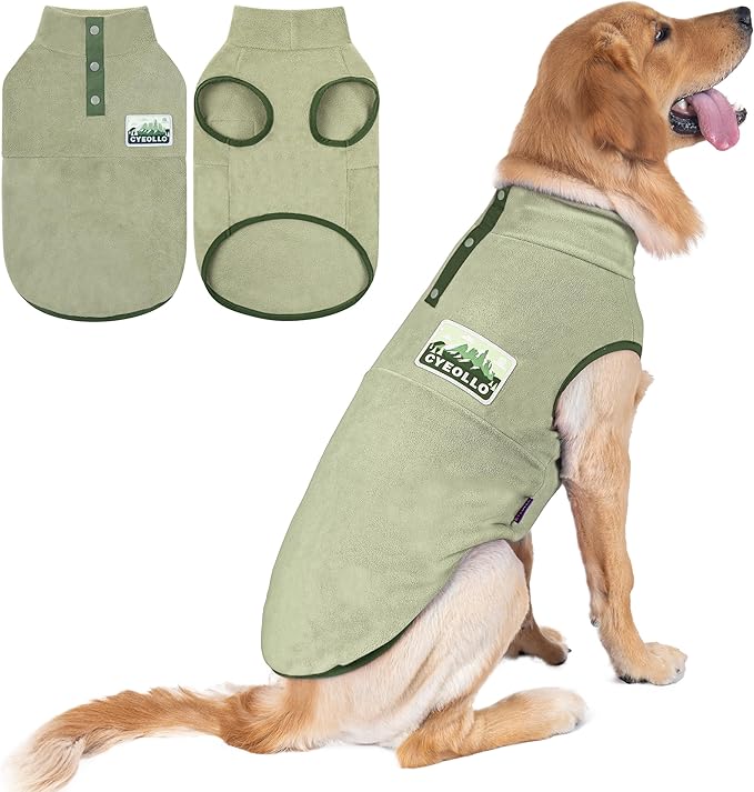 cyeollo Dog Sweaters for Large Dogs, Pullover Dog Fleece Jacket Turtleneck Sweatshirt Stretchy Vest Warm Lightweight Winter Clothes, Green XXXL