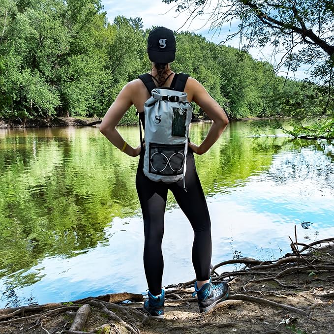 geckobrands Hydroner 20L Waterproof Dry Bag Backpack – Lightweight Roll-Top Bag with Clear Phone Pouch for Outdoor Activities