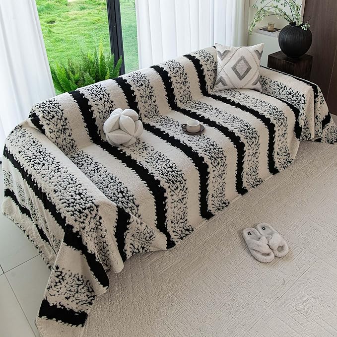 Sherpa Fleece Couch Cover for 3 Cushion Sofa, Black, 71" x 134" - Pet Proof Sofa Covers Heavy Duty Scratch Resistant Pet Friendly Furniture Cover - Easy Install, Machine Washable